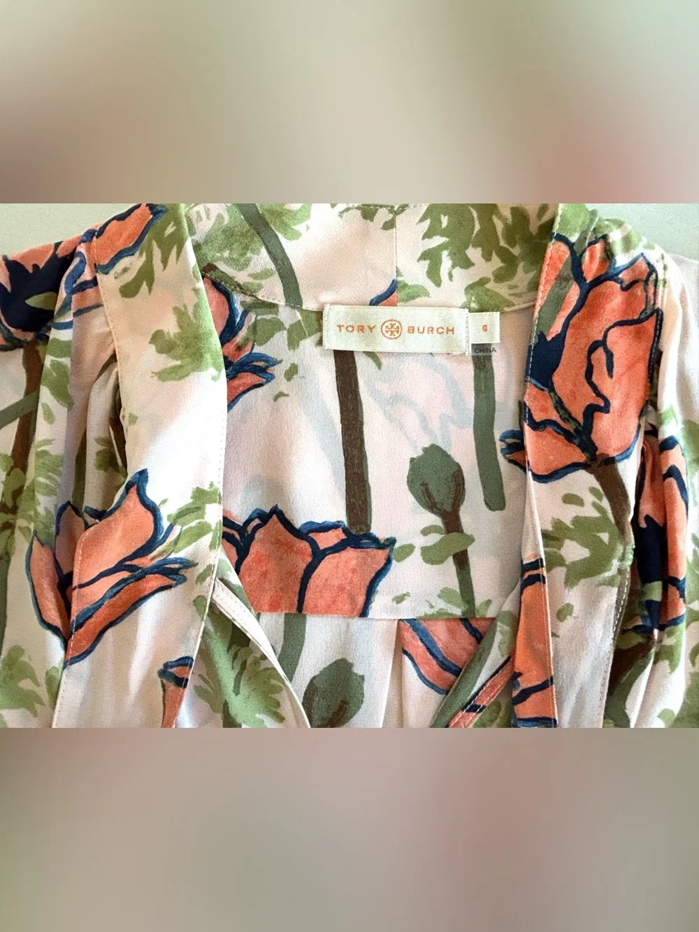 Tory Burch Silk Floral Tie-Neck Sleeveless Blouse in Poppy Print